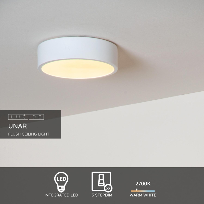 Lucide UNAR - Zapustené stropné svietidlo - Ø 20 cm - LED Dim. - 1x12W 2700K - 3 StepDim - Biela